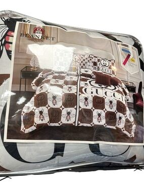 Gucci Brown and White Checker Logo & Bee Comforter